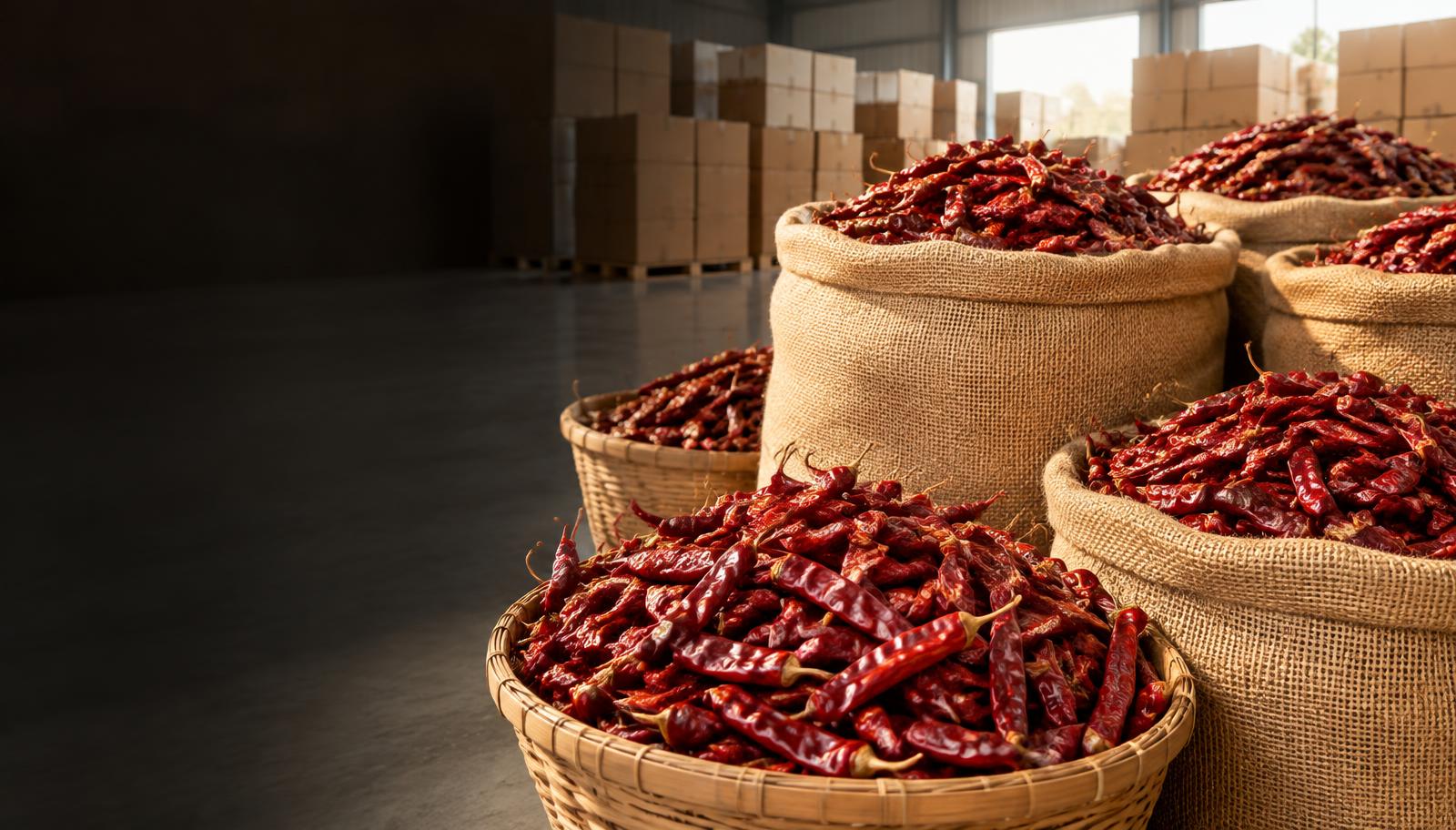 Dry Red Chilli (Mirchi) prepared for export