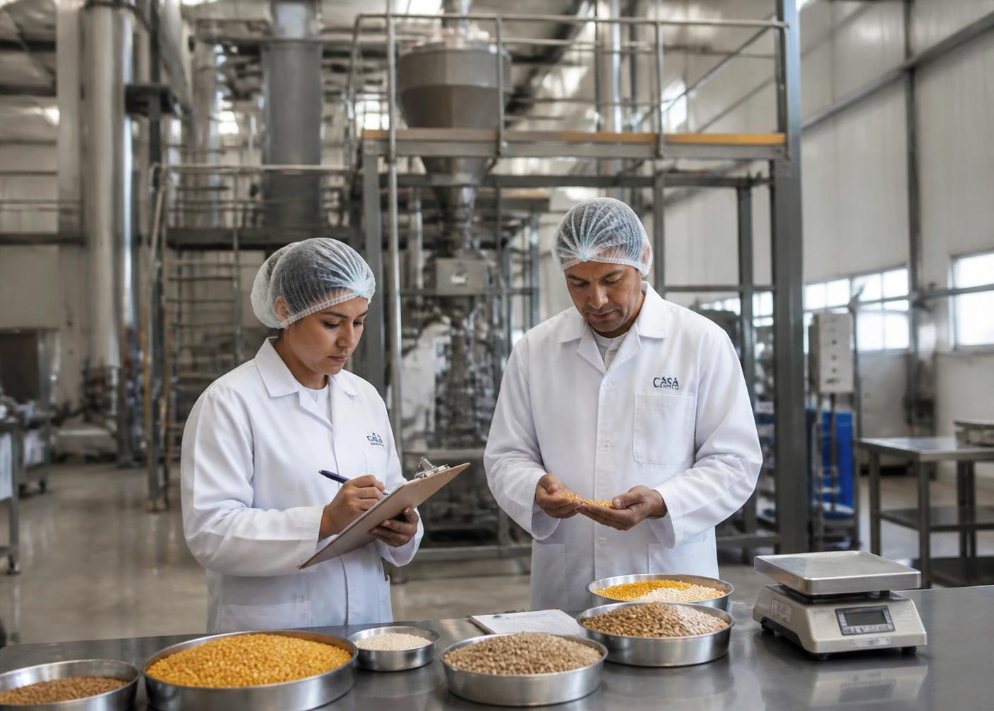 Laboratory technicians checking grain quality